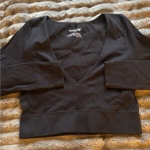 Garage Black Ribbed V-Neck Cropped Top